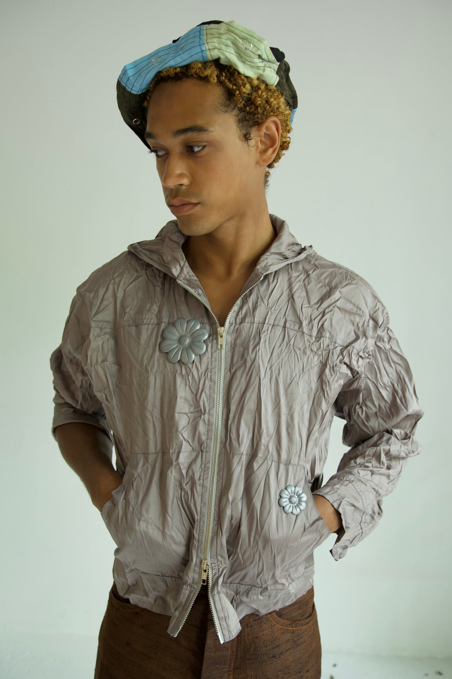 Crumpled Thai Silk Double Zip Unisex Snap Hoodie (ash)