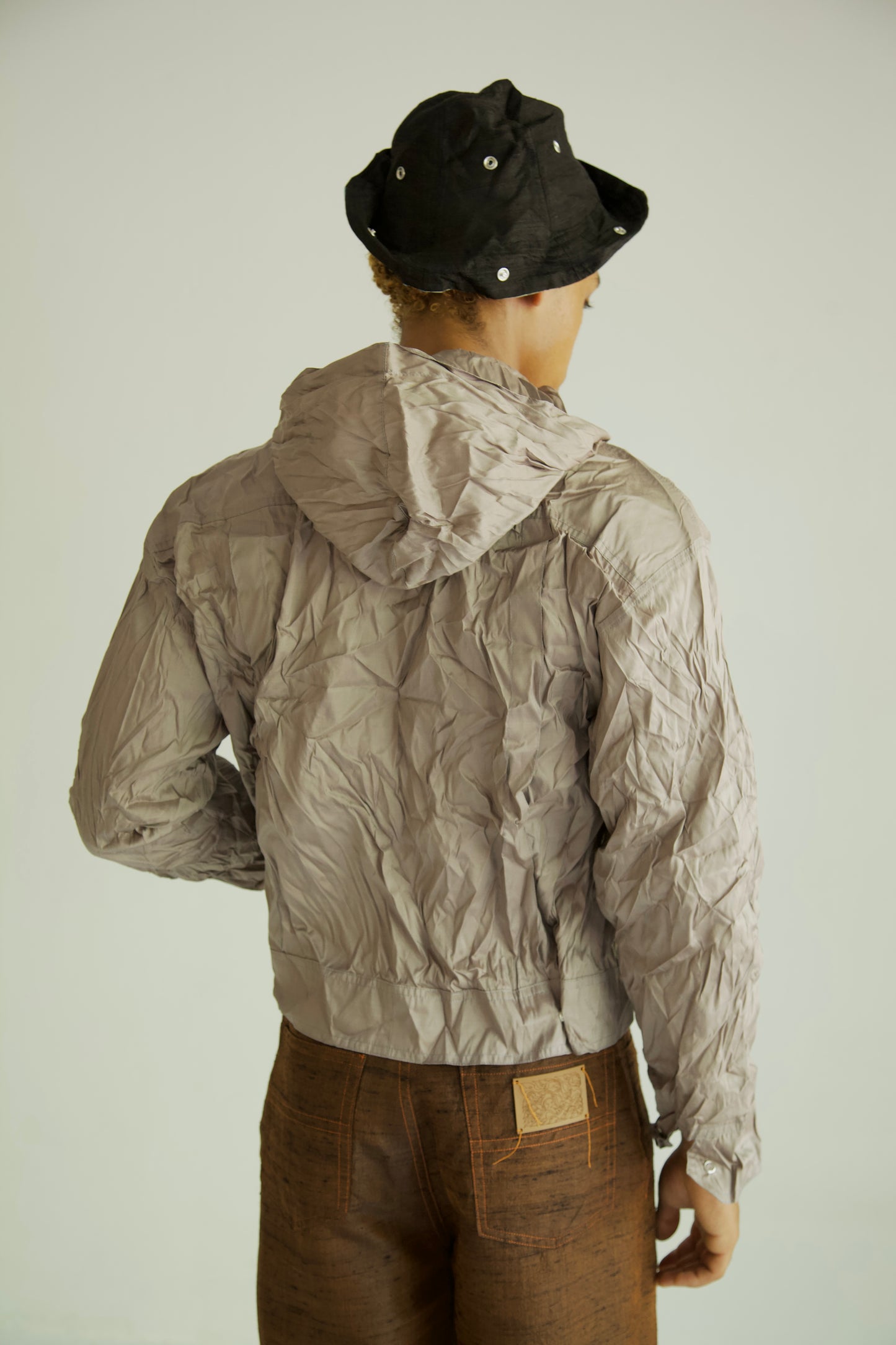 Crumpled Thai Silk Double Zip Unisex Snap Hoodie (ash)