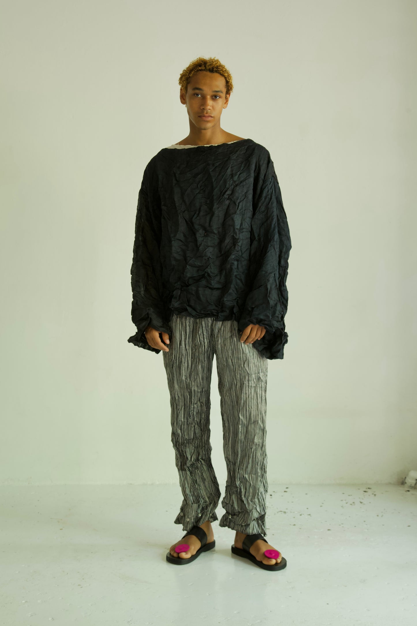 Raw Adjustable Crumpled Thai Silk Unisex Snap Trousers (3 colorways)