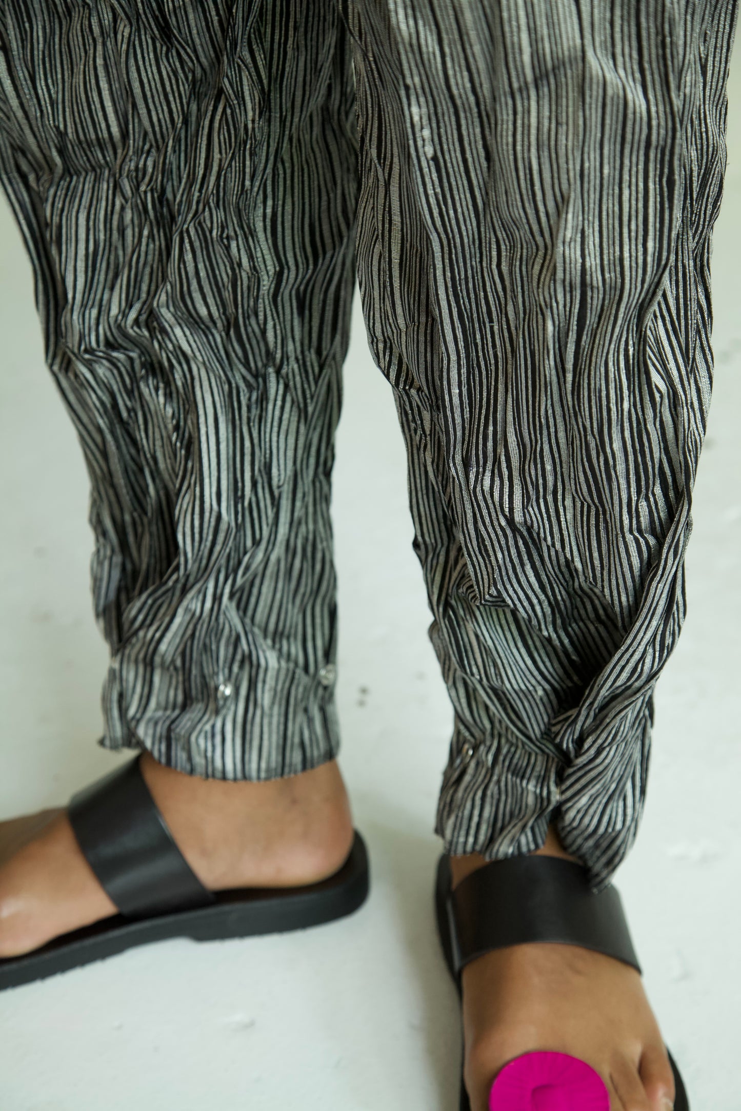Raw Adjustable Crumpled Thai Silk Unisex Snap Trousers (3 colorways)