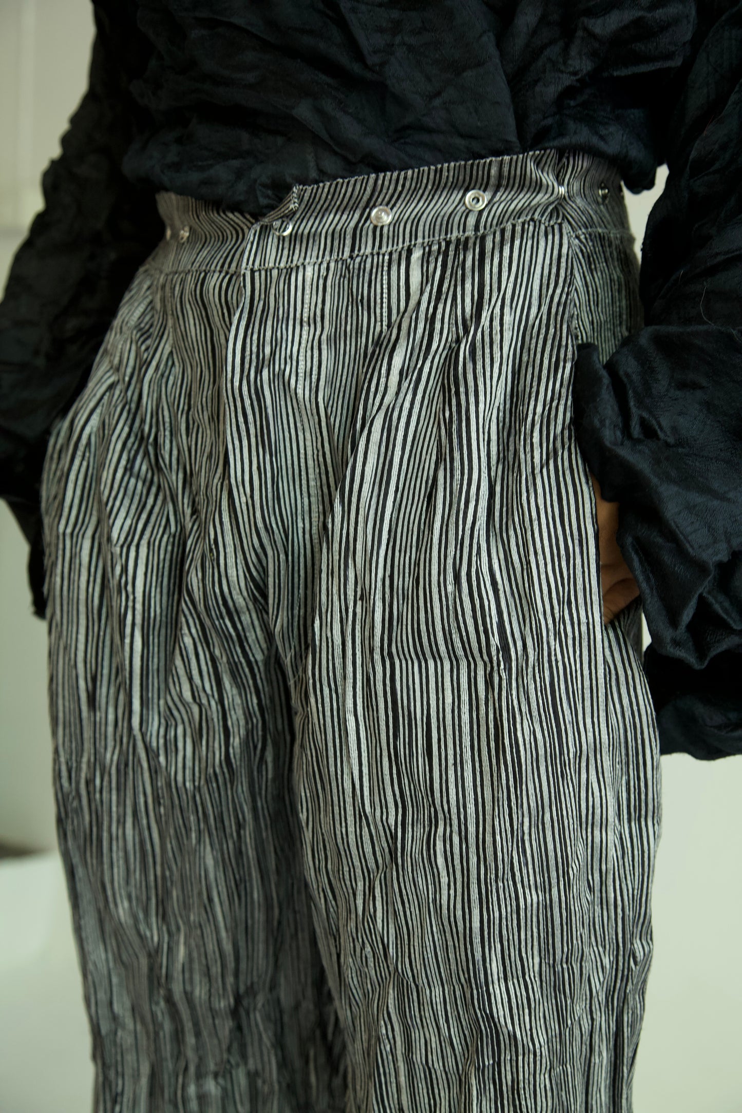 Raw Adjustable Crumpled Thai Silk Unisex Snap Trousers (3 colorways)