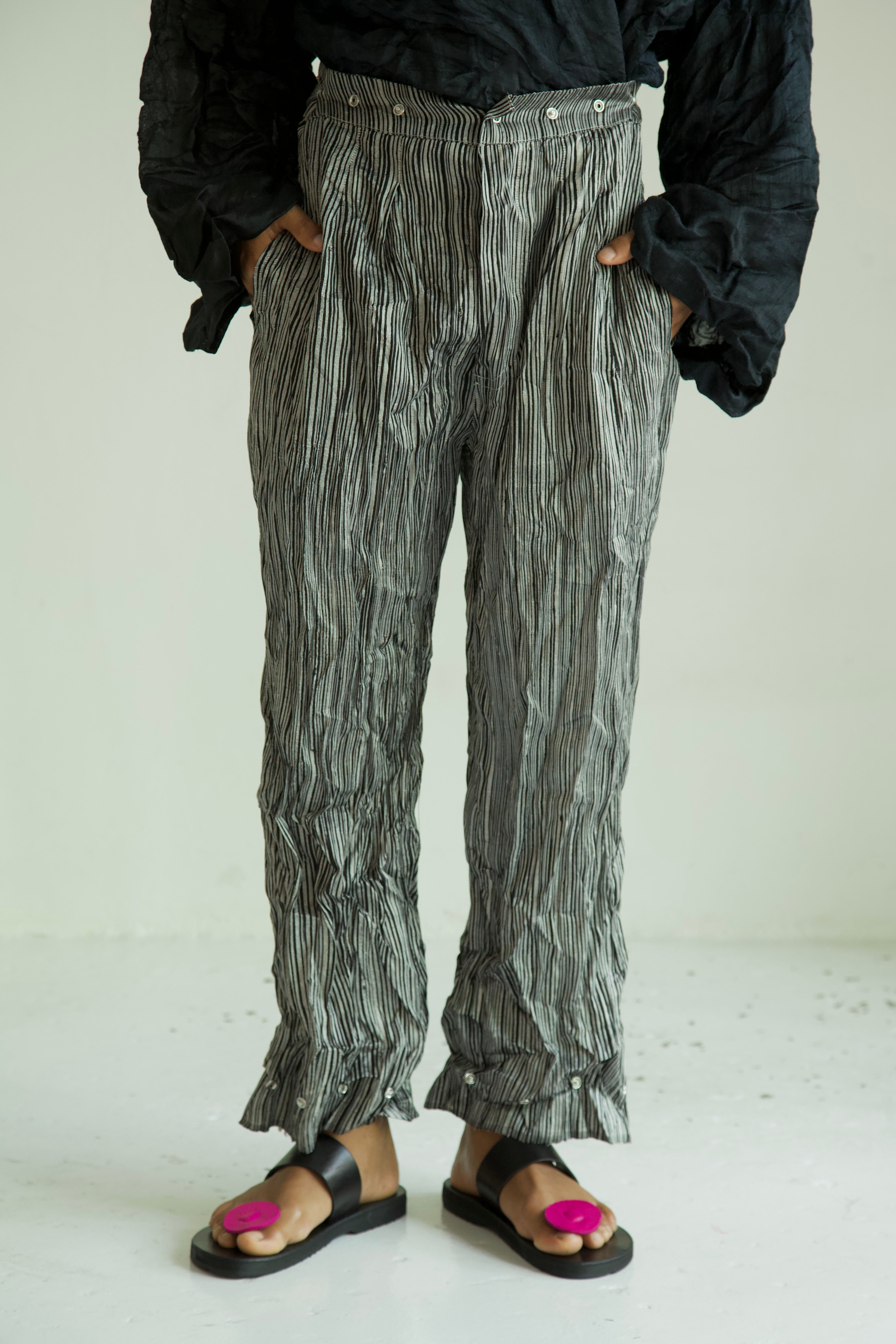Raw Adjustable Crumpled Thai Silk Unisex Snap Trousers (3