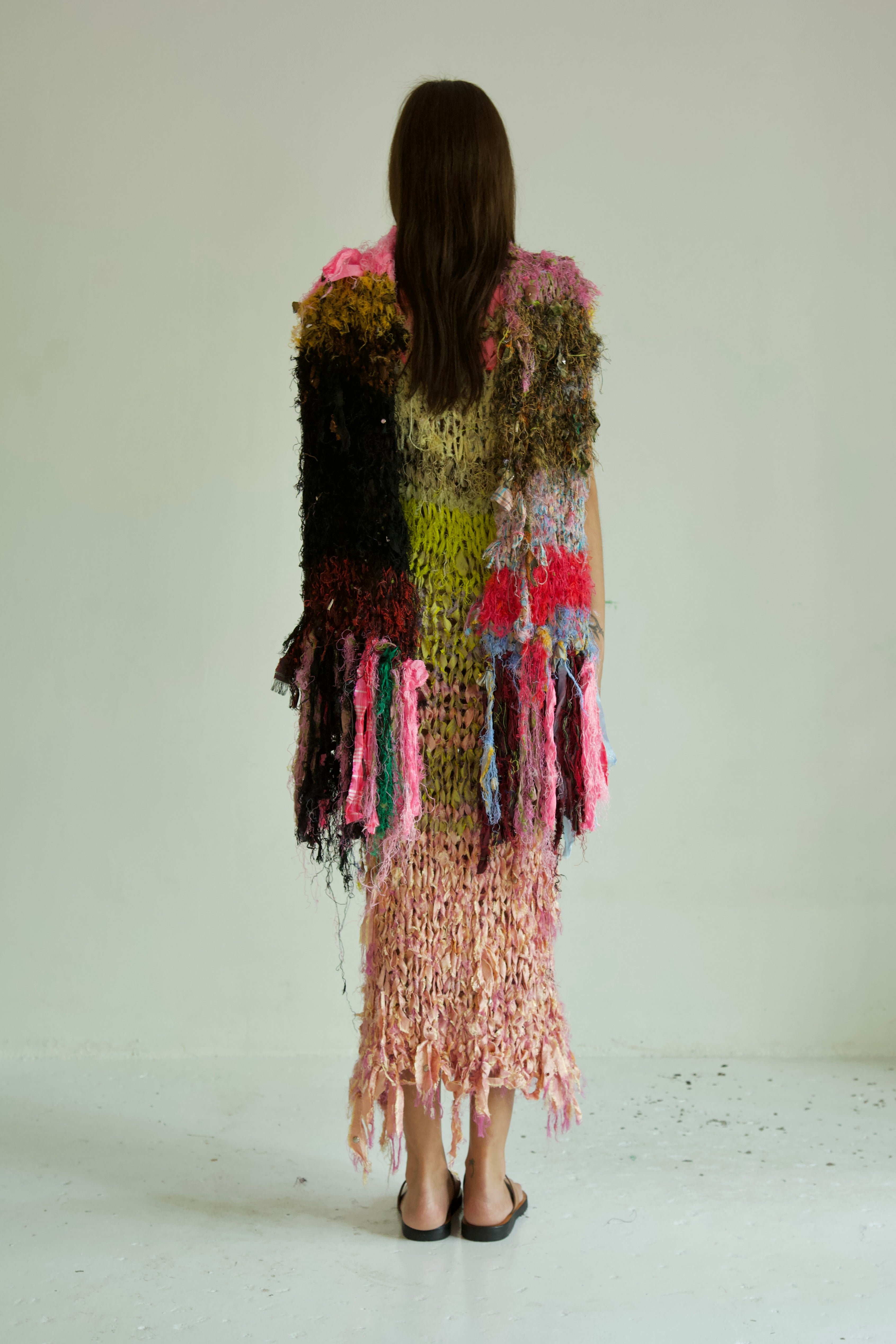 Shredded Ribbons Thai Silk One-of-a-kind Hand Knit Studded Shawl Scarf ...