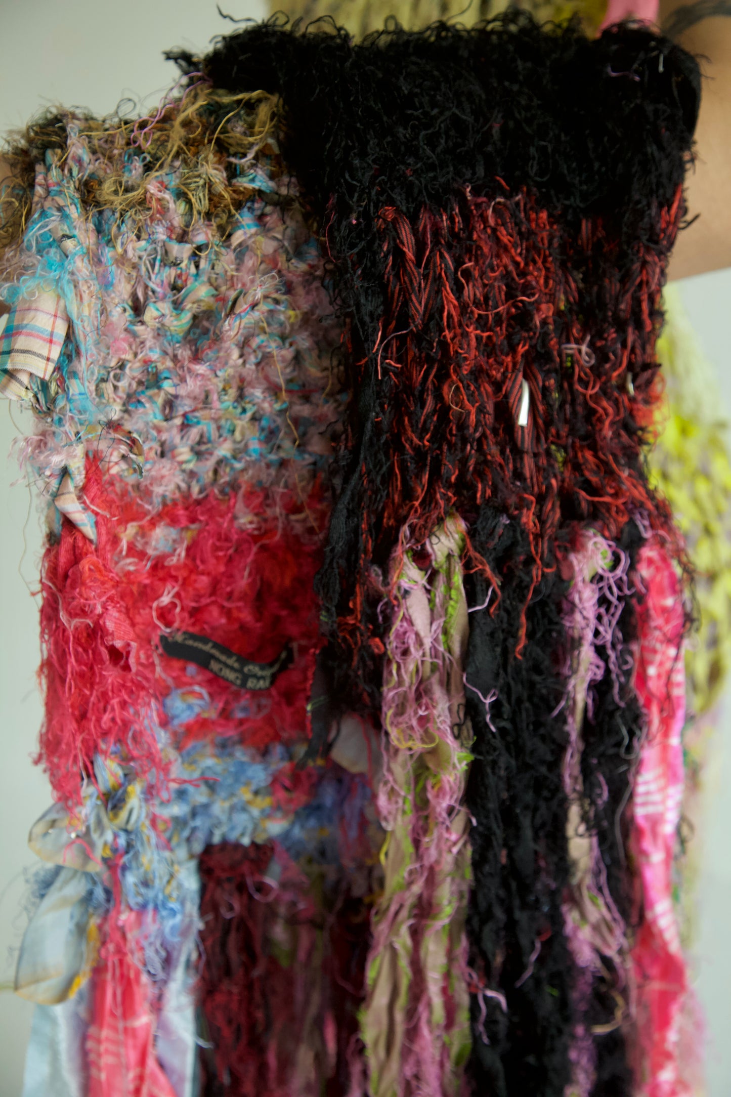 Shredded Ribbons Thai Silk One-of-a-kind Hand Knit Studded Shawl Scarf