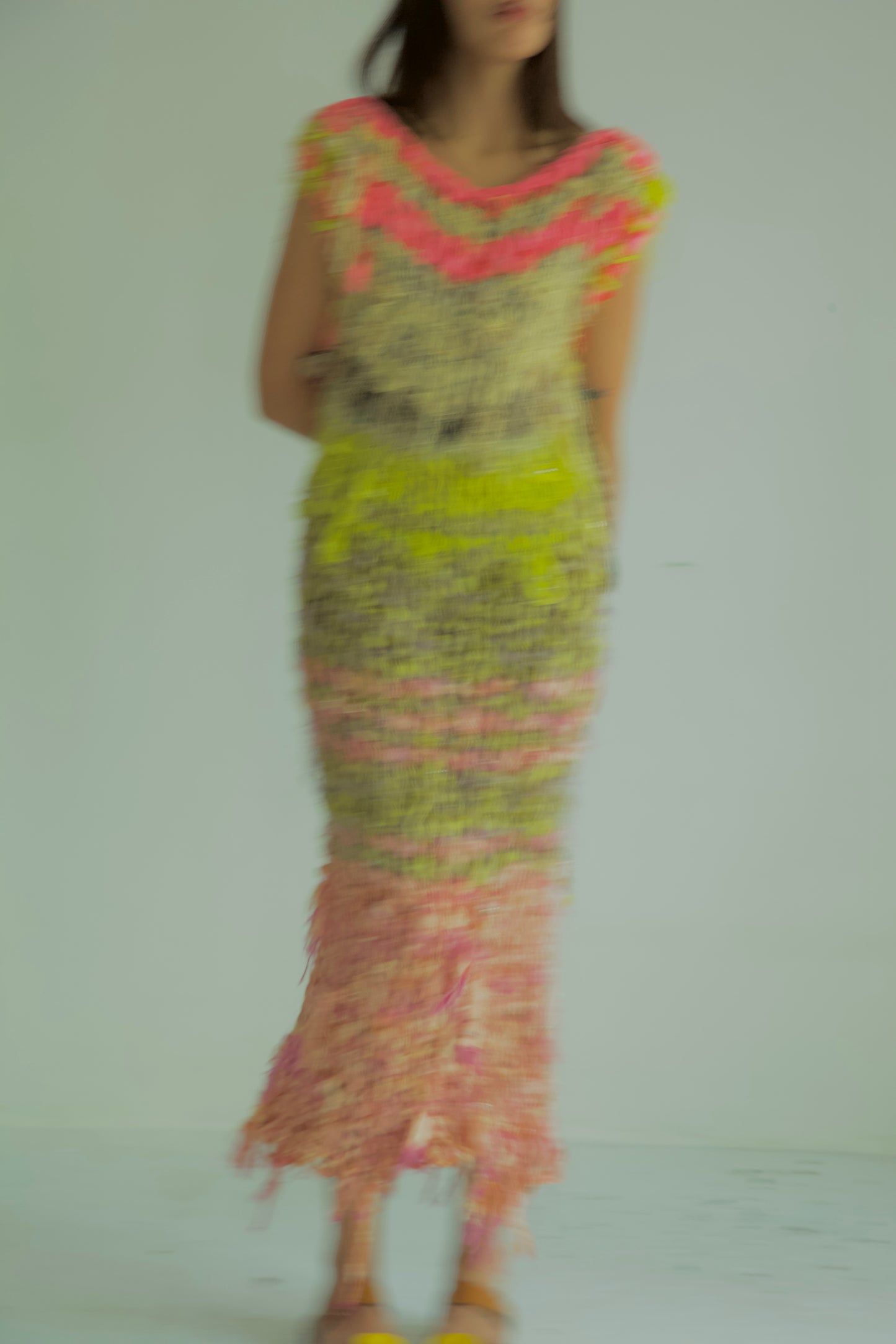Shredded Ribbons Thai Silk One-of-a-kind Hand Knit Studded Column Dress