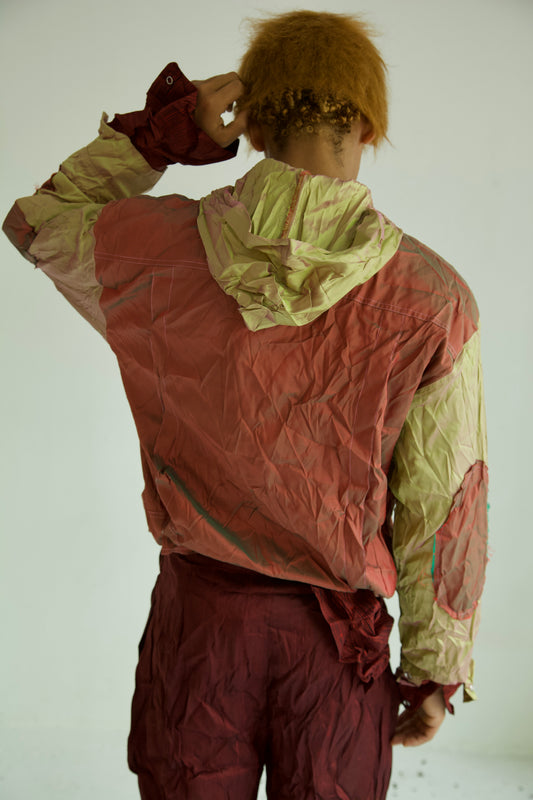 Crumpled Thai Silk Double Zip Unisex Snap Hoodie (double iridescent)