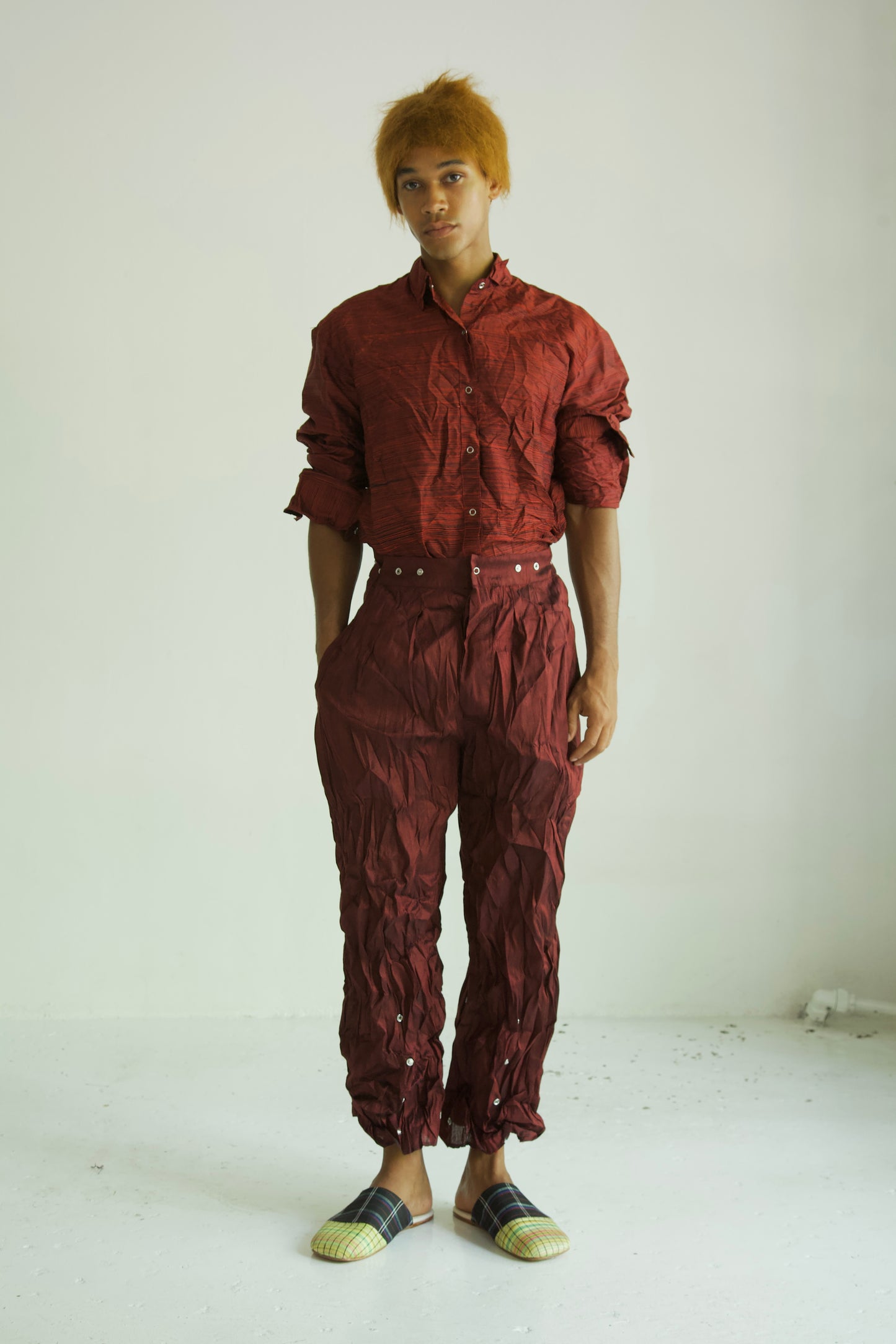 Raw Adjustable Crumpled Thai Silk Unisex Snap Trousers (3 colorways)