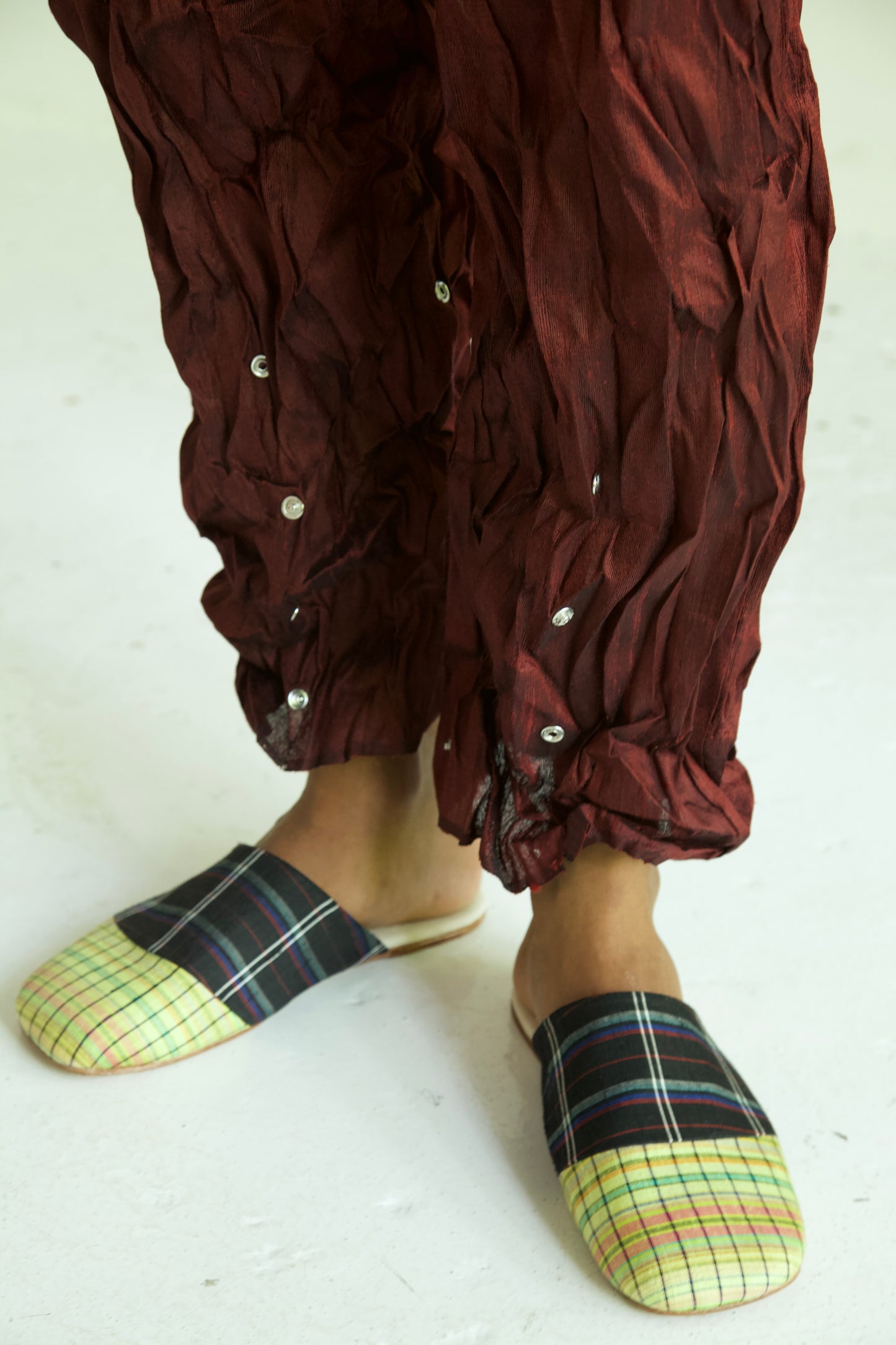 Raw Adjustable Crumpled Thai Silk Unisex Snap Trousers (3 colorways)