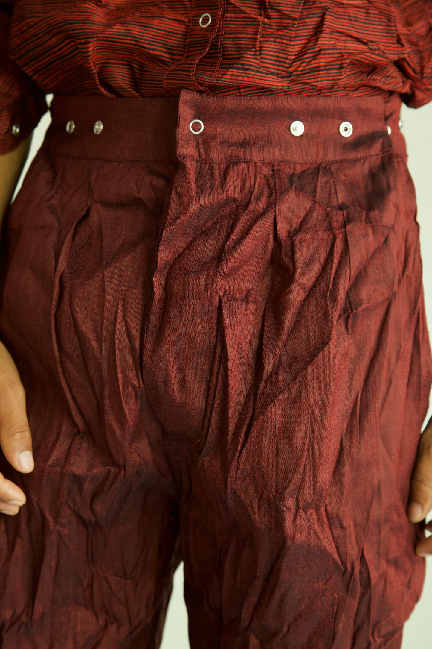 Raw Adjustable Crumpled Thai Silk Unisex Snap Trousers (3 colorways)