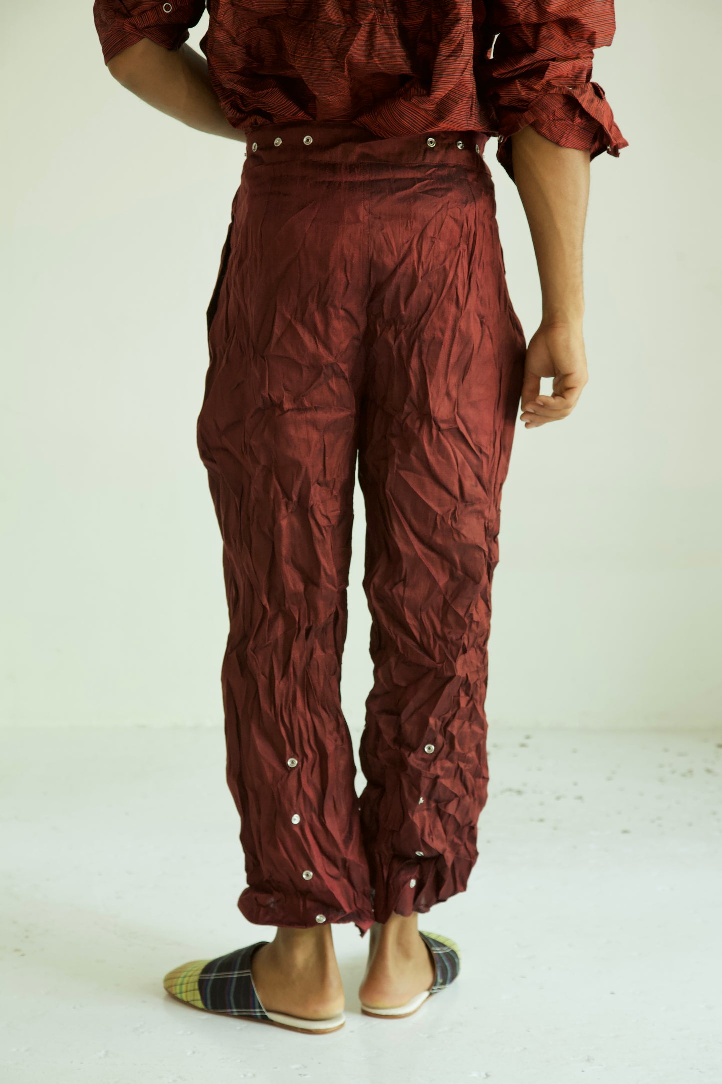 Raw Adjustable Crumpled Thai Silk Unisex Snap Trousers (3 colorways)
