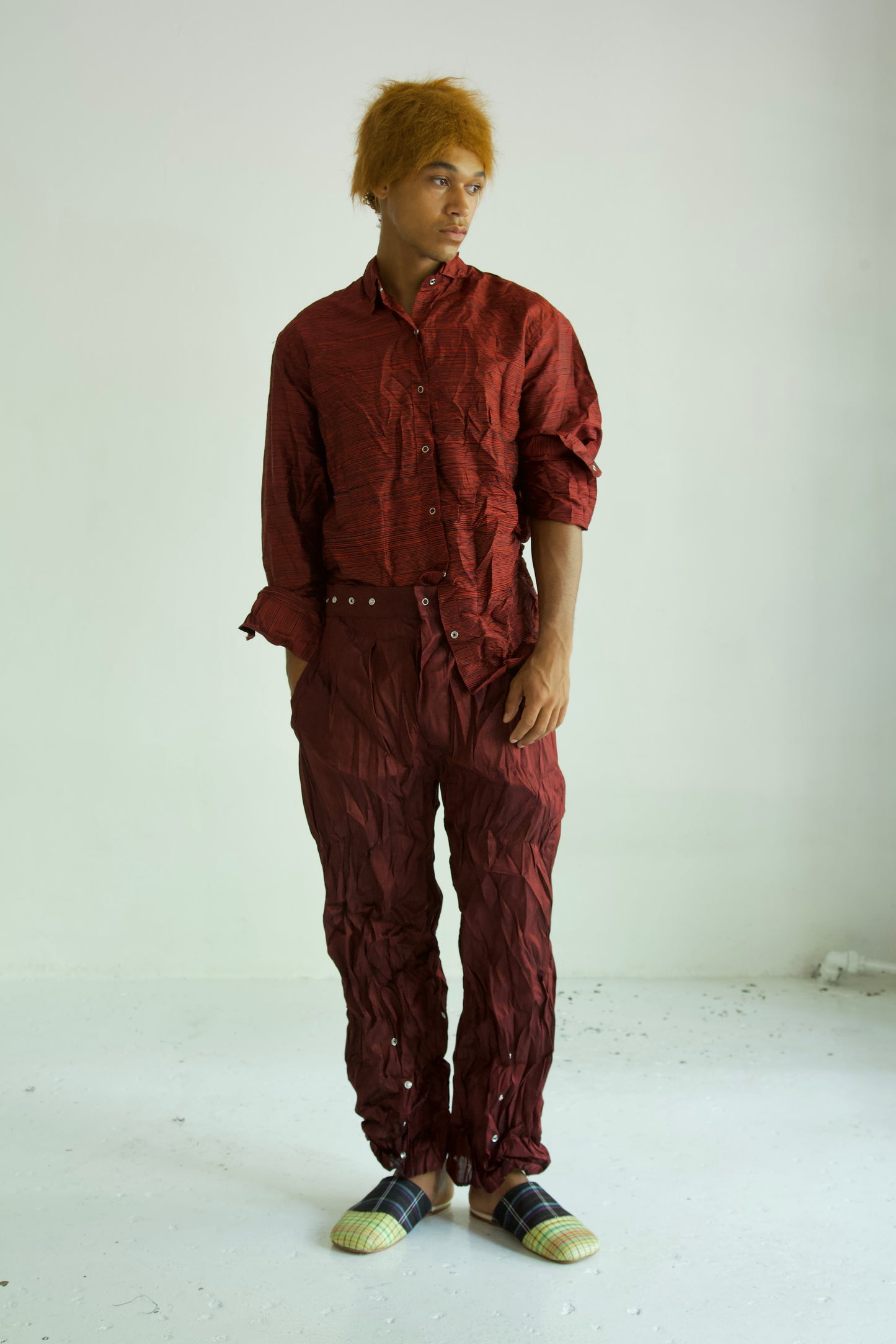 Raw Adjustable Crumpled Thai Silk Unisex Snap Trousers (3 colorways)