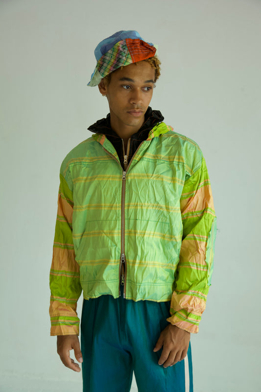 Crumpled Thai Silk Double Zip Unisex Snap Hoodie (caterpillar)