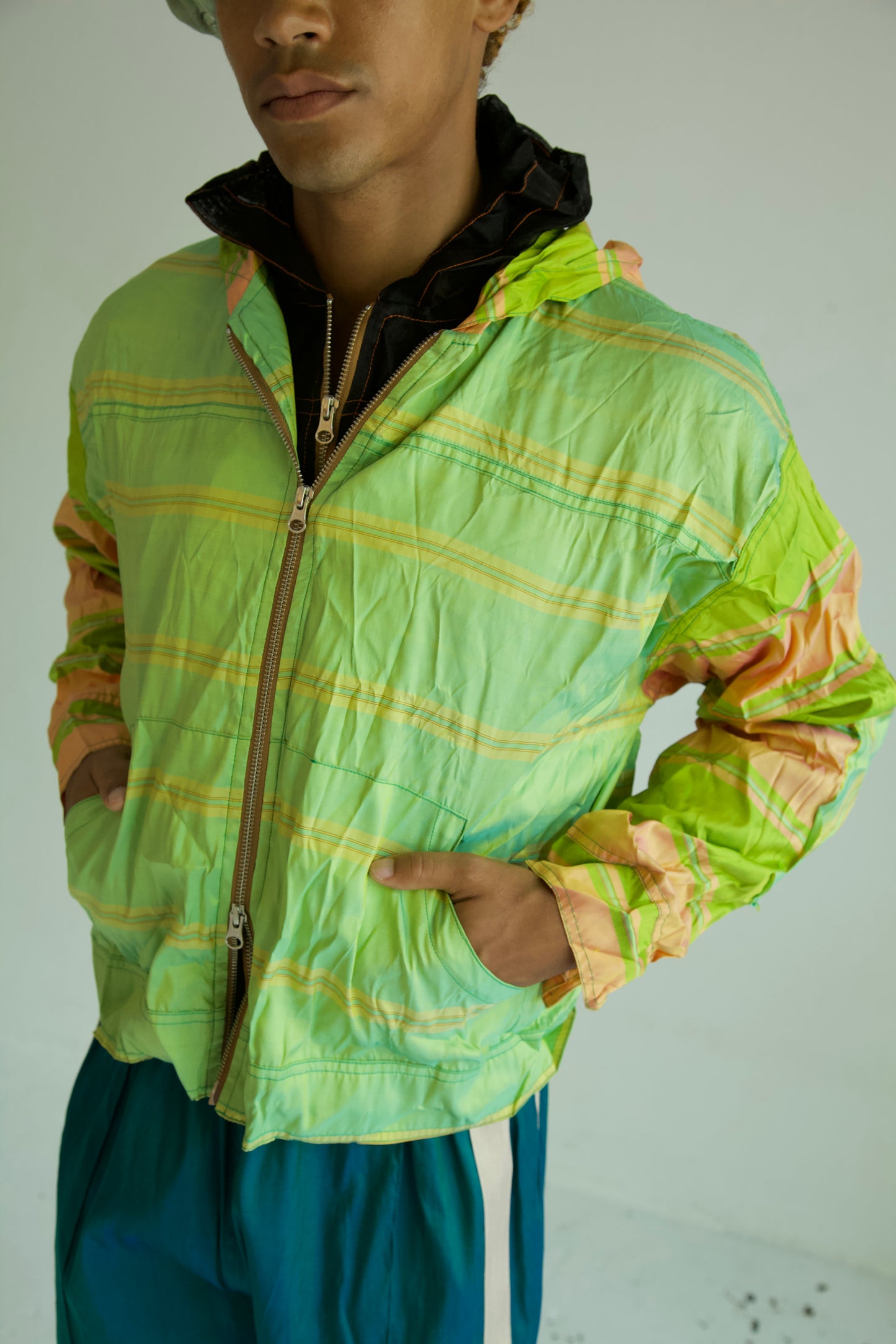 Crumpled Thai Silk Double Zip Unisex Snap Hoodie (caterpillar)