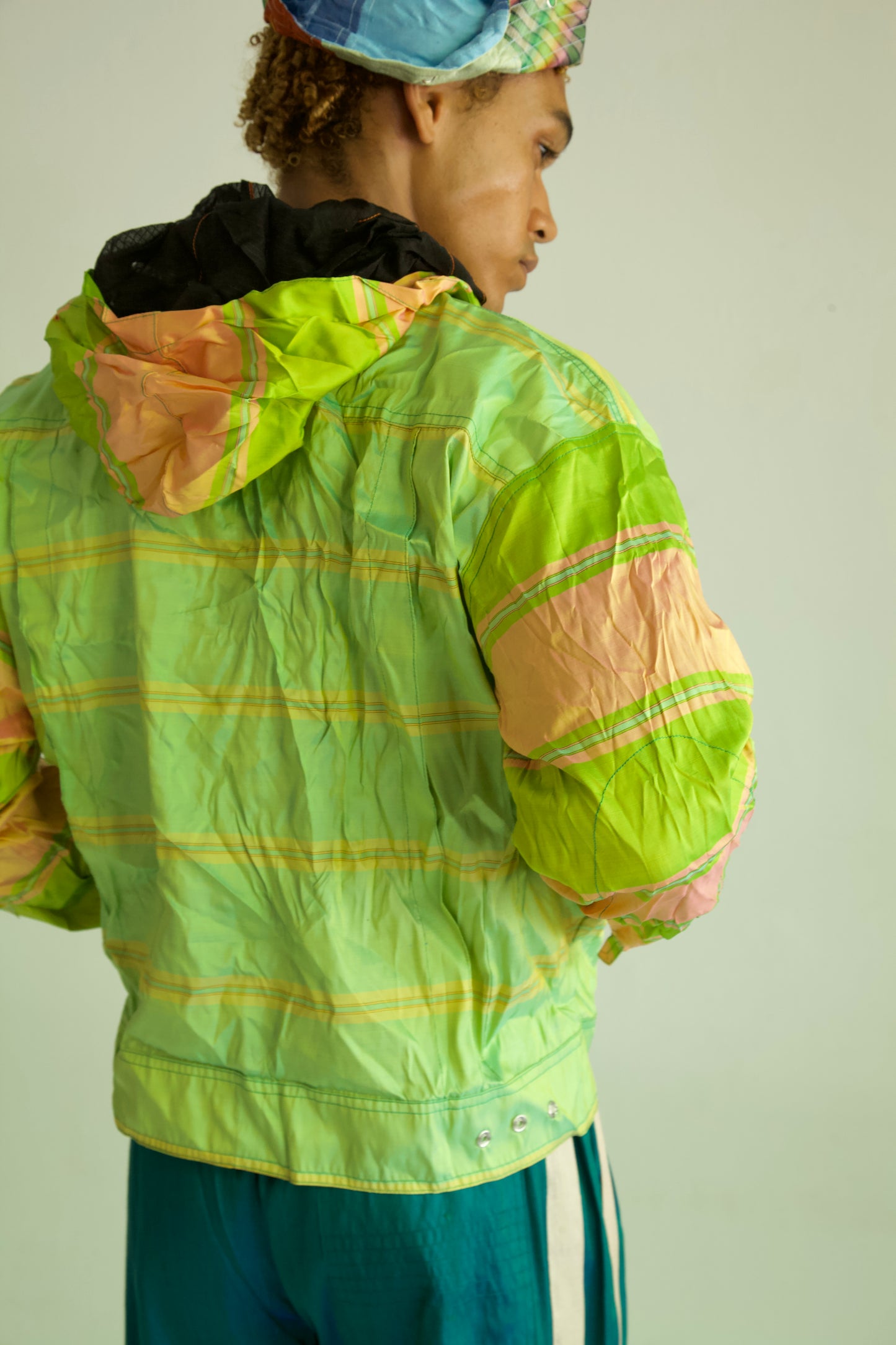 Crumpled Thai Silk Double Zip Unisex Snap Hoodie (caterpillar)