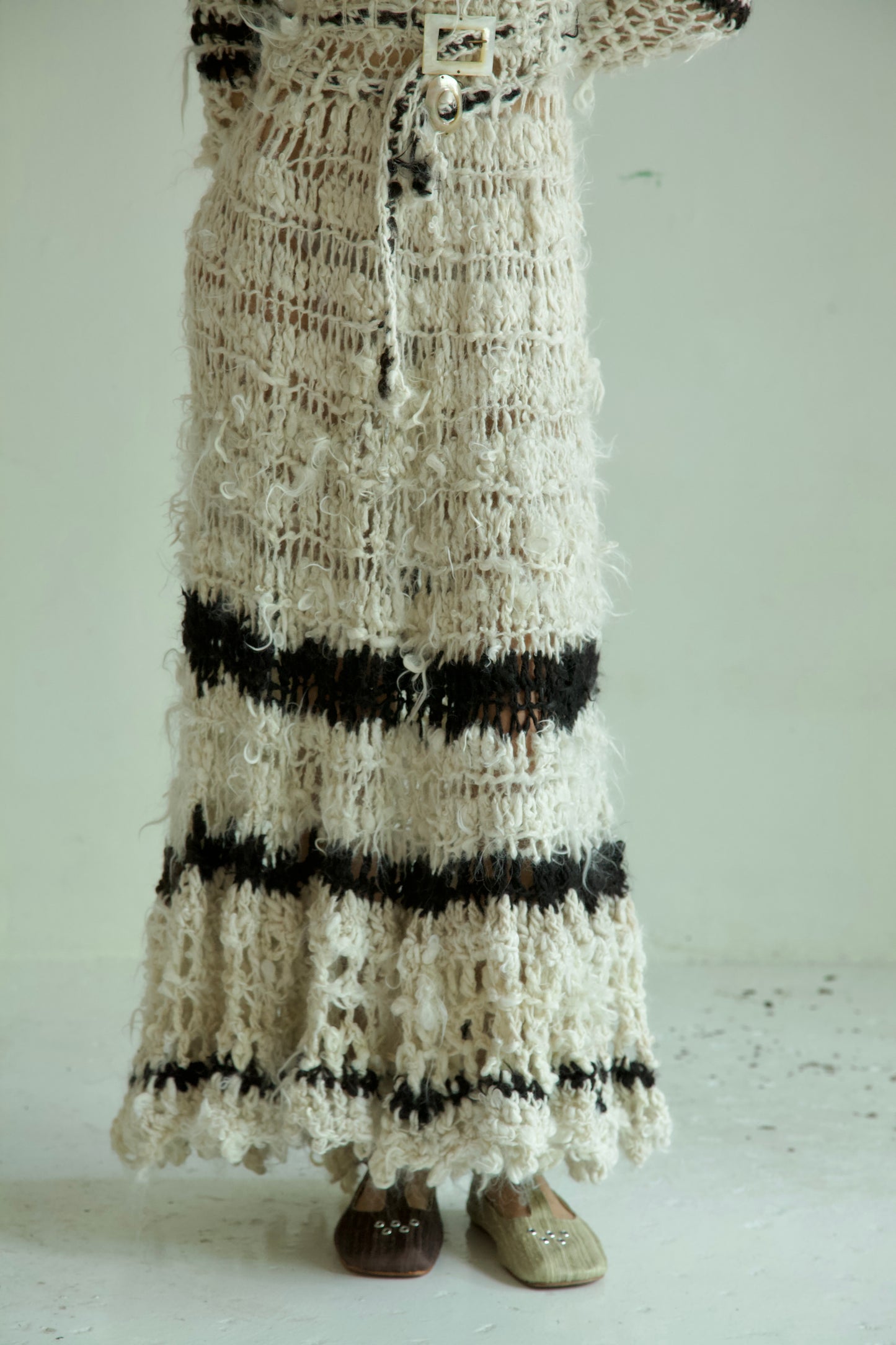 Debris Decomposing Victorian Revival Fiber Art Crocheted Hand-Spun Alpaca Balloon Sleeve Gown
