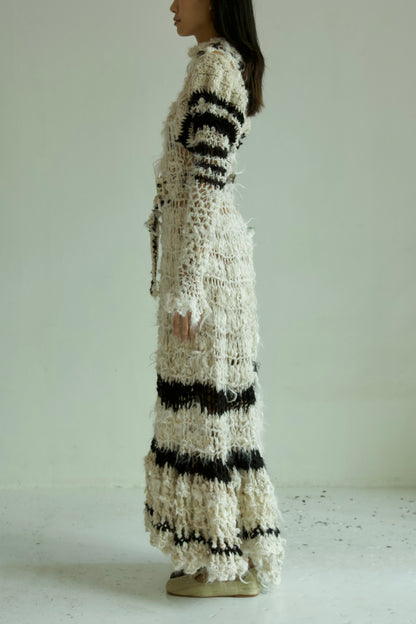 Debris Decomposing Victorian Revival Fiber Art Crocheted Hand-Spun Alpaca Balloon Sleeve Gown