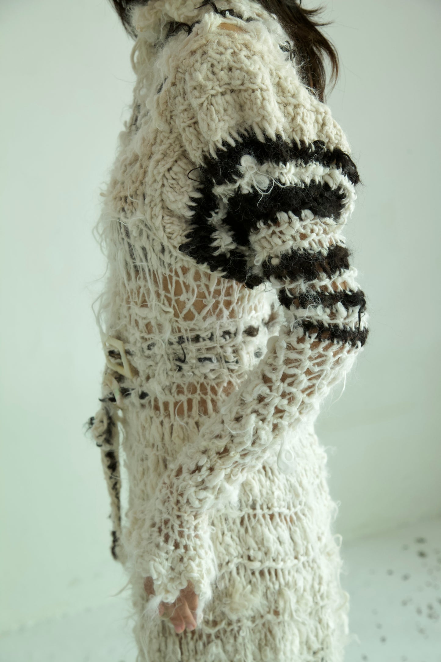 Debris Decomposing Victorian Revival Fiber Art Crocheted Hand-Spun Alpaca Balloon Sleeve Gown