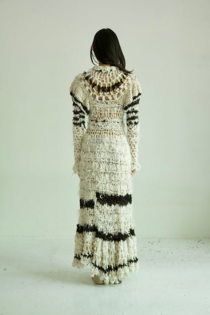 Debris Decomposing Victorian Revival Fiber Art Crocheted Hand-Spun Alpaca Balloon Sleeve Gown