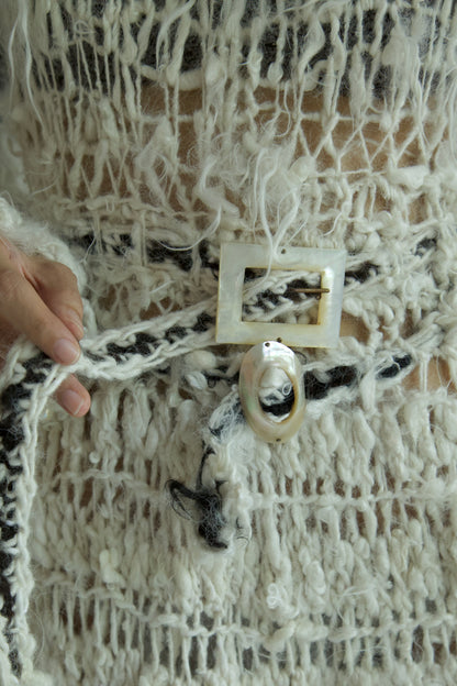 Debris Decomposing Victorian Revival Fiber Art Crocheted Hand-Spun Alpaca Balloon Sleeve Gown