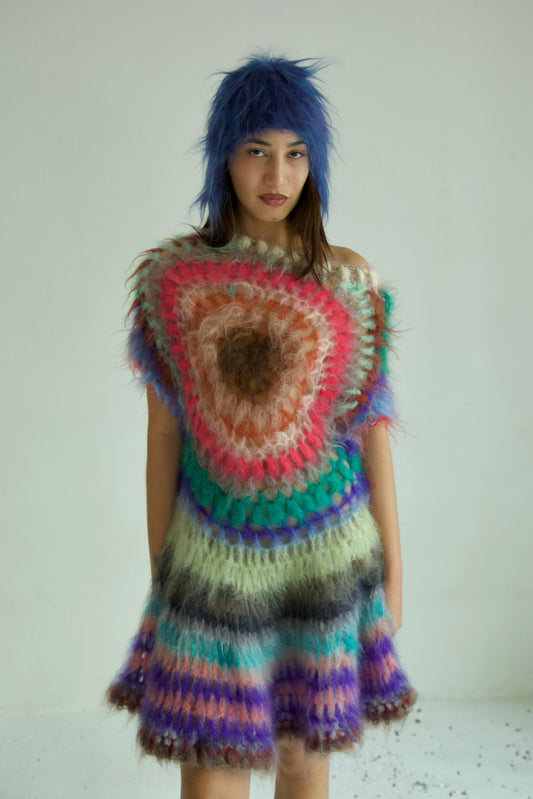 NR Blur Brushed One-of-a-kind Crocheted Mohair Target Dress