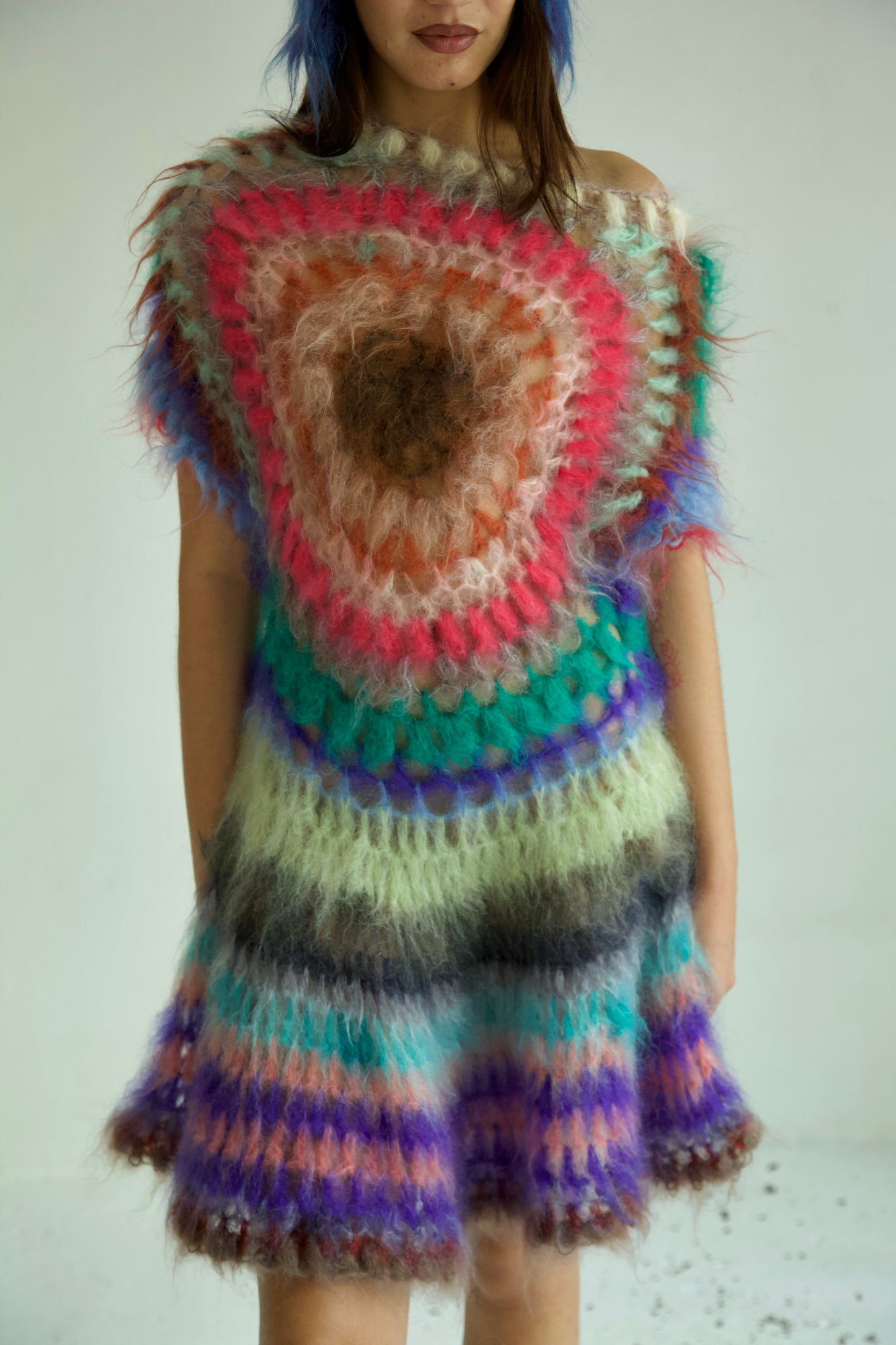 NR Blur Brushed One-of-a-kind Crocheted Mohair Target Dress