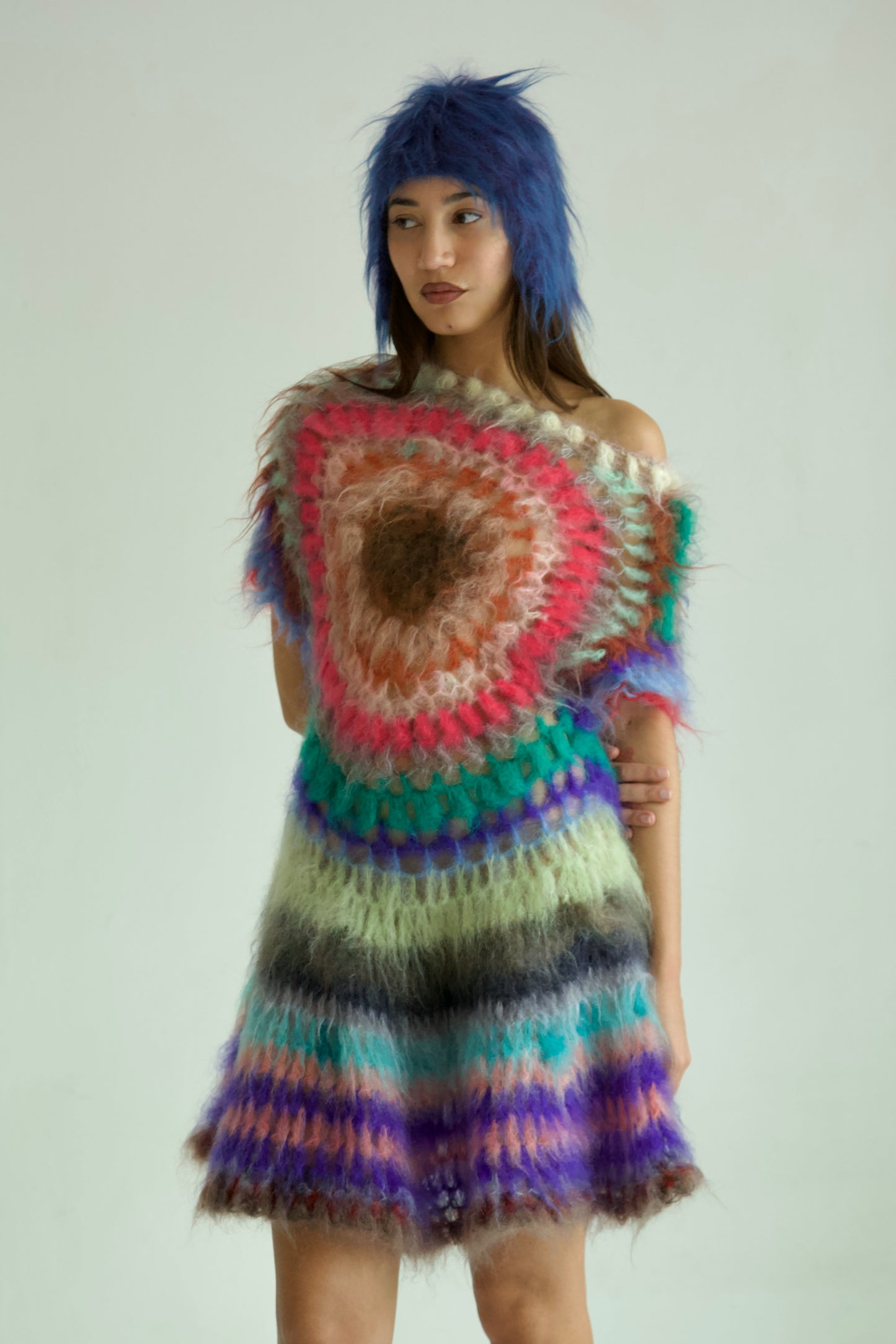 NR Blur Brushed One-of-a-kind Crocheted Mohair Target Dress