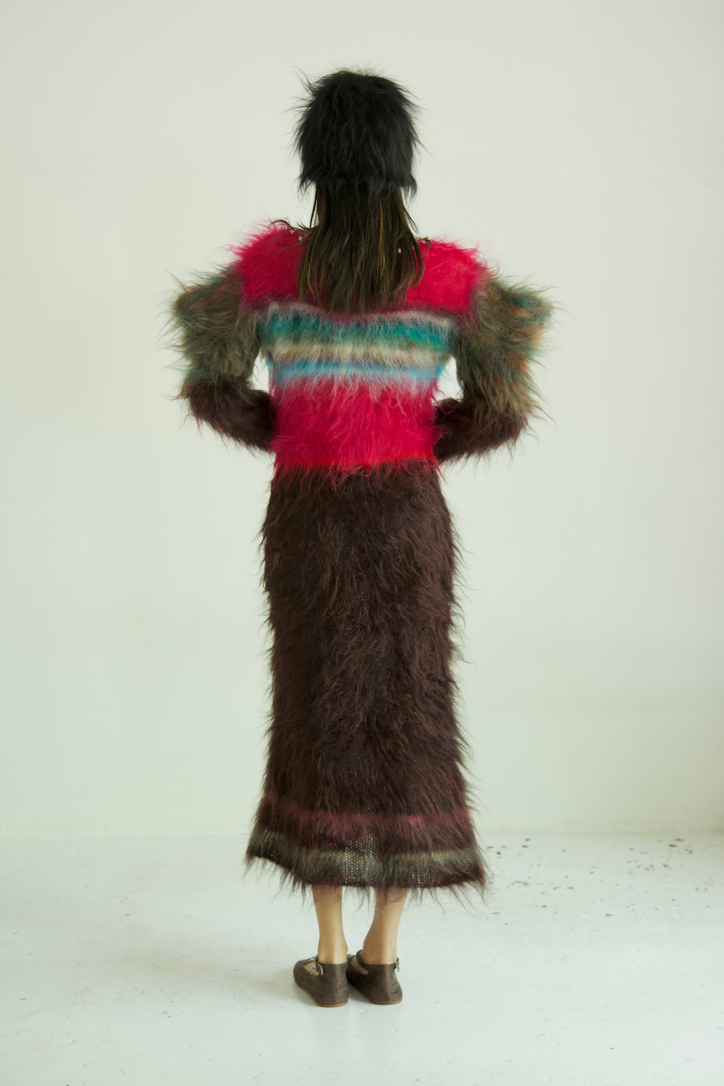 NR Blur Brushed One-of-a-kind Knit Mohair Graphic Ensemble Dress