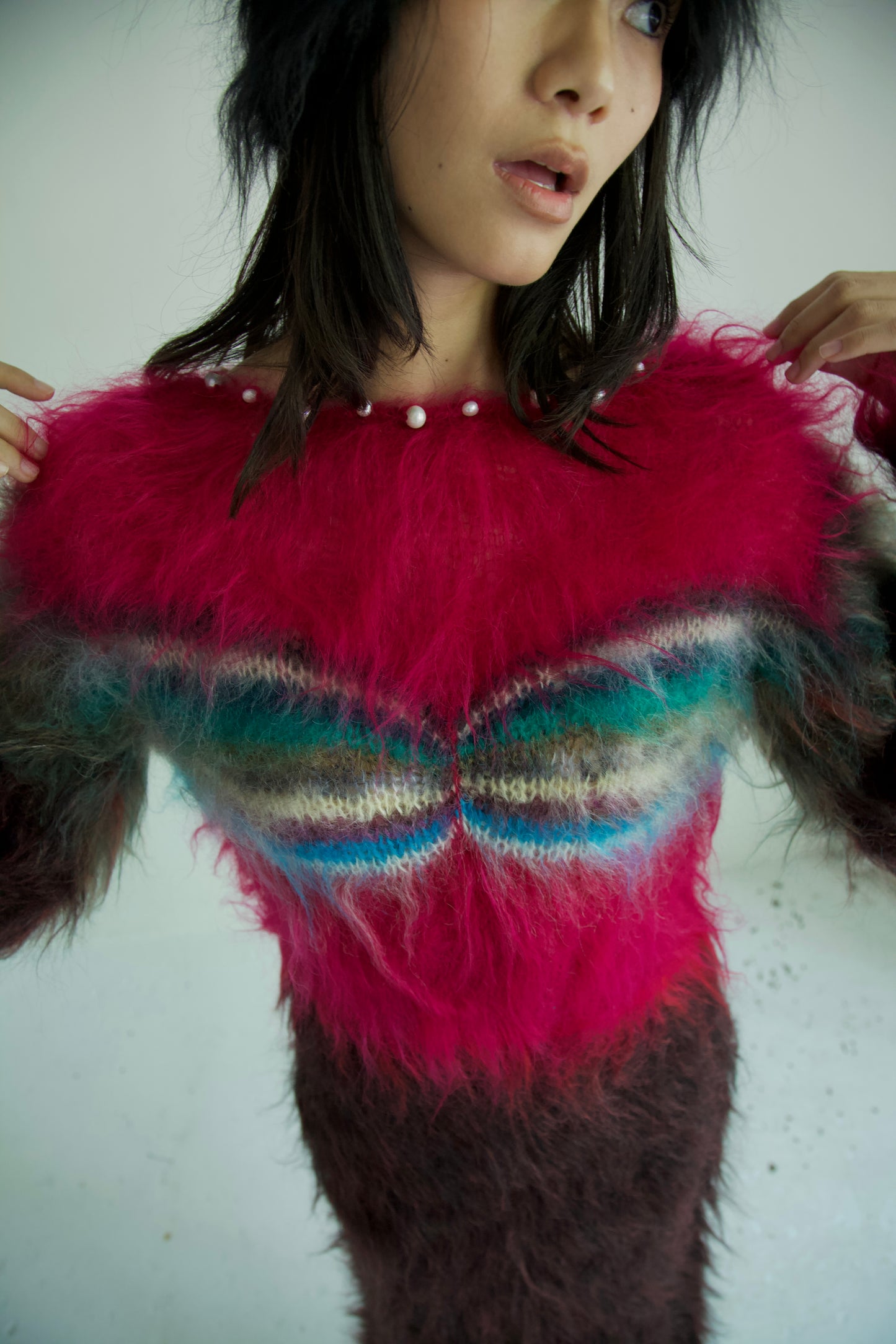 NR Blur Brushed One-of-a-kind Knit Mohair Graphic Ensemble Dress