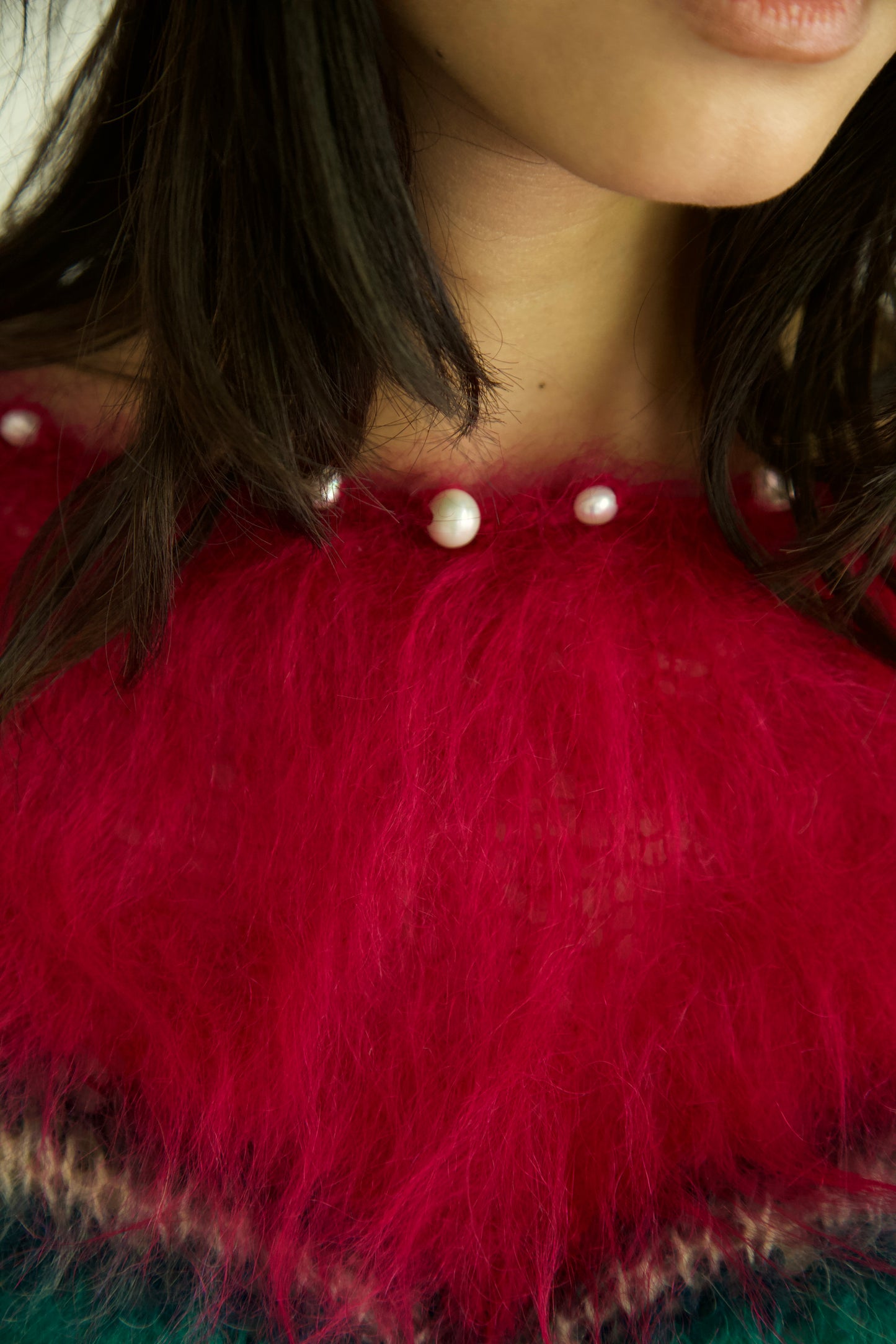NR Blur Brushed One-of-a-kind Knit Mohair Graphic Ensemble Dress