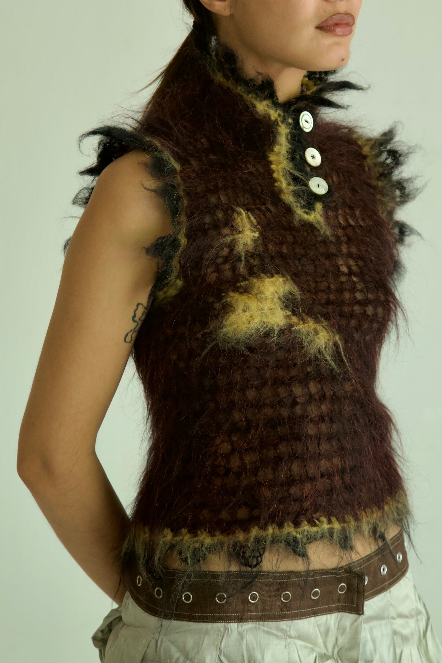 NR Blur Brushed One-of-a-kind Crocheted Mohair Blouse